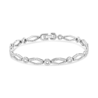 White metal bracelet with alternating marquise-shaped and circular links, each adorned with white gemstones in prong settings, shown from a front angle on a white background.