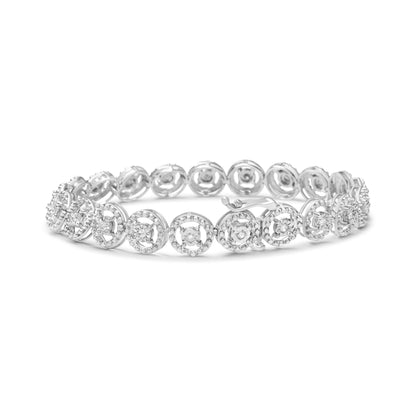 White metal bracelet with round white gemstones in a circular design, shown in a front angled view.
