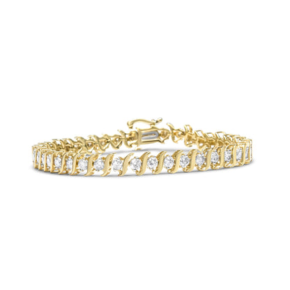 Yellow bracelet with round prong-set white gemstones, shown from a slightly elevated side angle.
