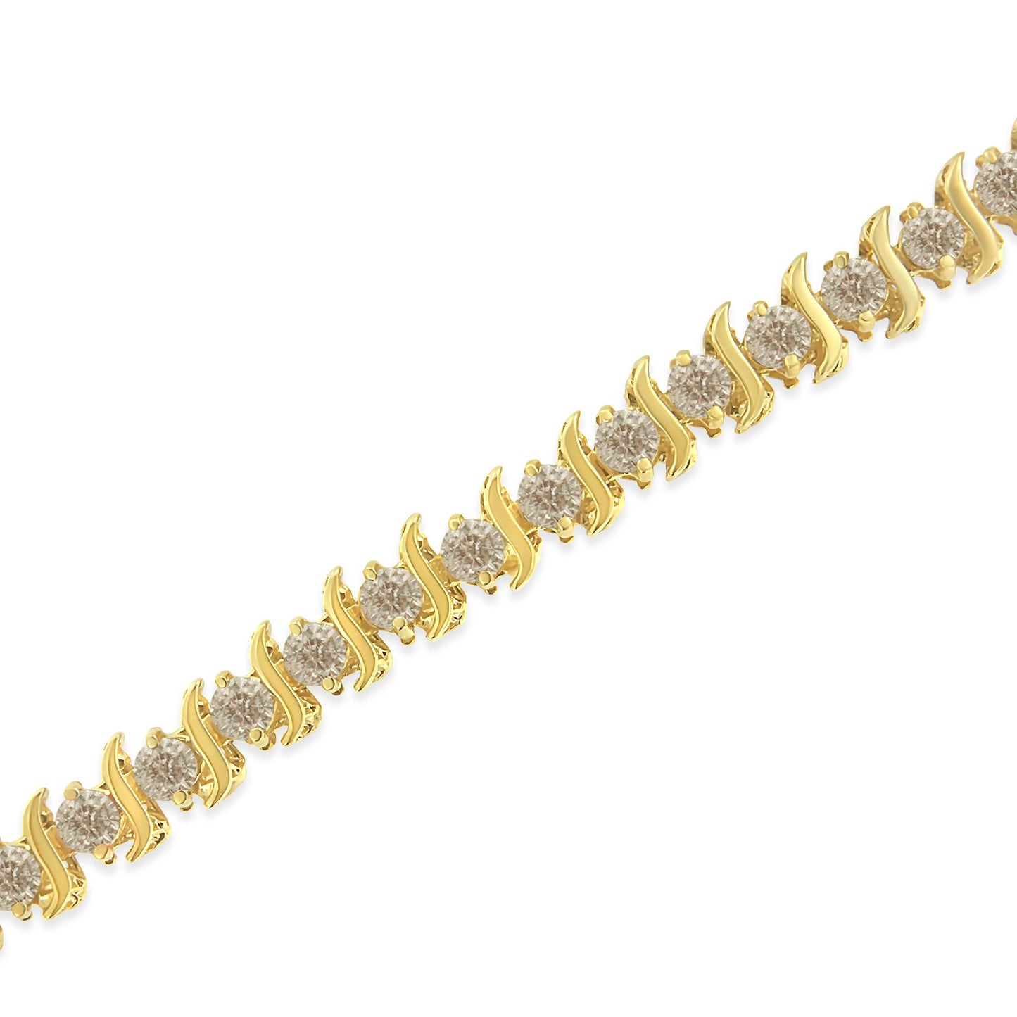 Close-up angled view of a yellow bracelet featuring round white gemstones in prong settings along its length.