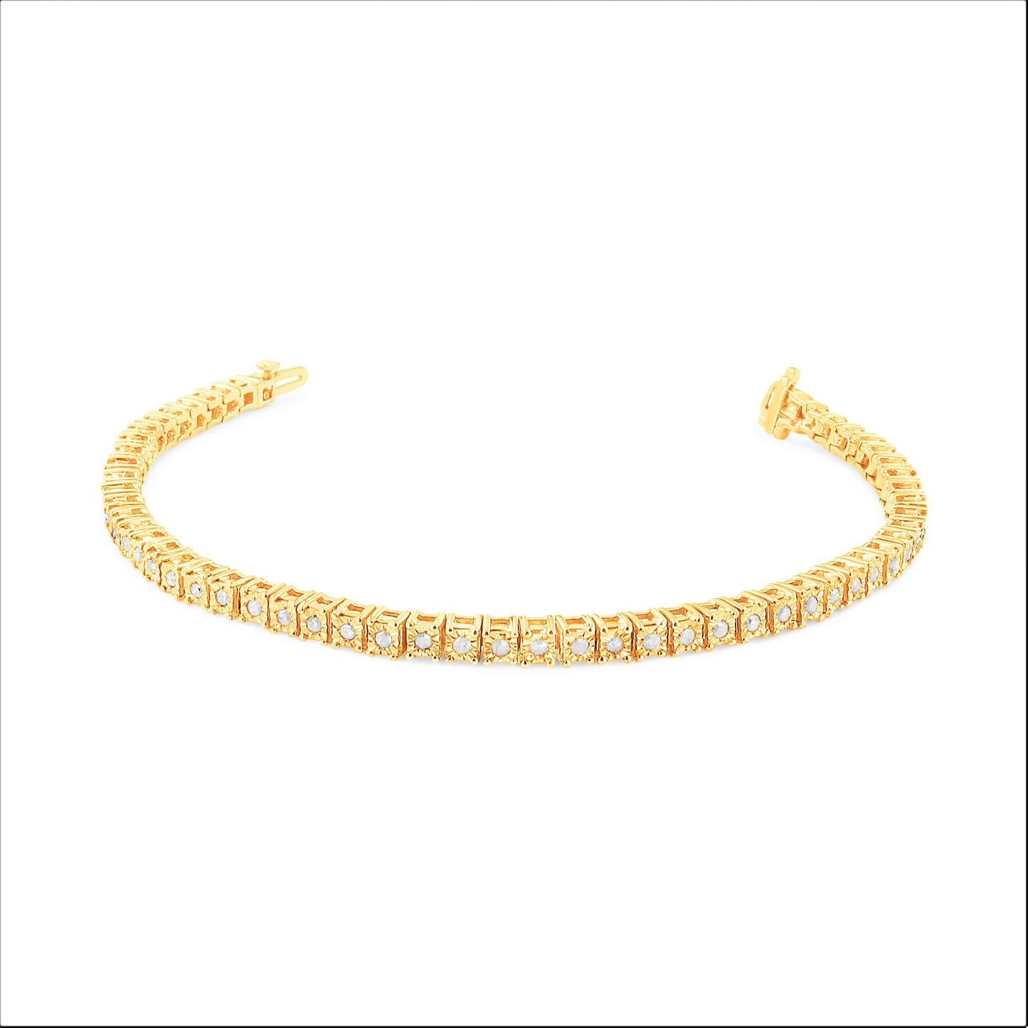 Yellow bracelet with round white gemstones in a miracle setting, shown from a slightly elevated front angle against a white background.