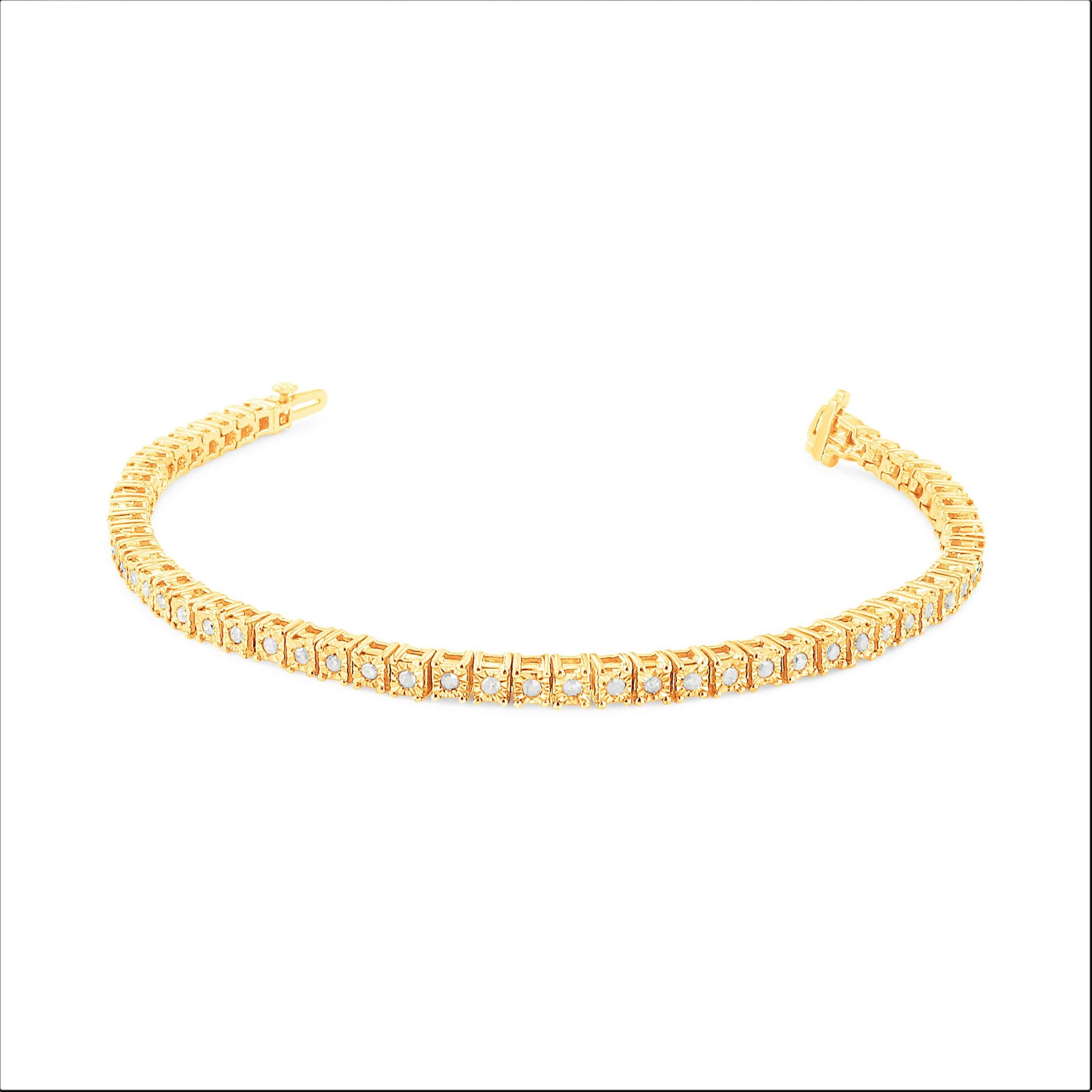 Yellow bracelet with round white gemstones in a miracle setting, shown from a slightly elevated front angle against a white background.