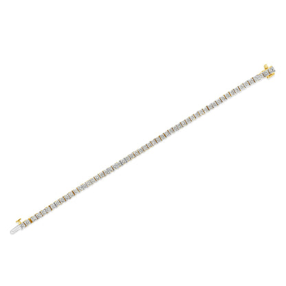Yellow bracelet with round white gemstones in miracle settings, shown flat on a white background from a top-down angle.