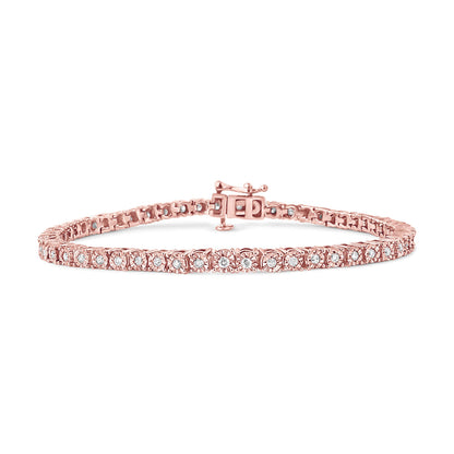 Rose-colored bracelet with round white gemstones in miracle settings, shown from a front angle on a white background.