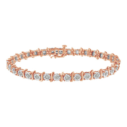 Rose-colored bracelet with white round gemstones in a miracle setting, shown from a slightly elevated front angle.