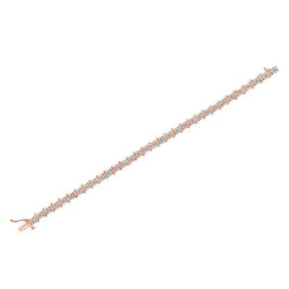 Rose-colored bracelet with round white gemstones in a single row, shown flat from a top-down angle.