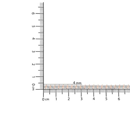 Bracelet with alternating white and rose metal links and round white gemstones in miracle setting, shown in close-up on a ruler for size reference.