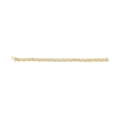 Yellow bracelet shown flat from a top view featuring a repeating pattern of heart shapes set with white round gemstones in prong settings.