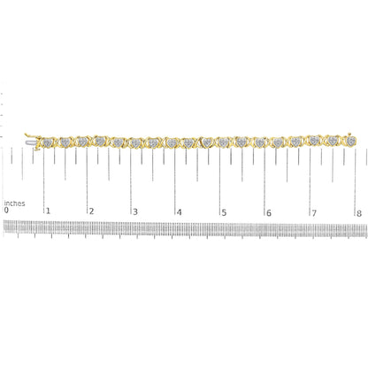 Yellow bracelet with heart-shaped links featuring white round gemstones, shown flat on a scale, top-down view.