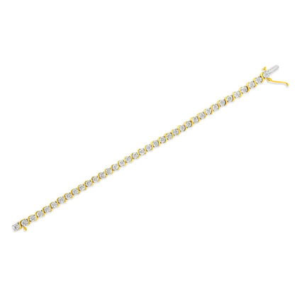 Yellow bracelet with round white gemstones in a miracle setting, shown from a top angle on a white background.