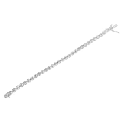 White metal bracelet with round white gemstones in prong settings, shown in a top-down view.