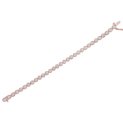 Rose-colored bracelet with round white gemstones in prong settings, shown flat from a top angle.
