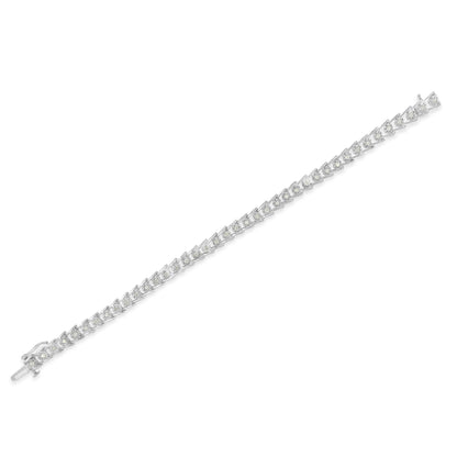 White metal bracelet with round white gemstones in prong settings, shown flat on a white background from a top-down angle.
