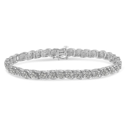 White metal bracelet with a twisted design featuring round white gemstones in prong settings, shown in a close-up front angle.