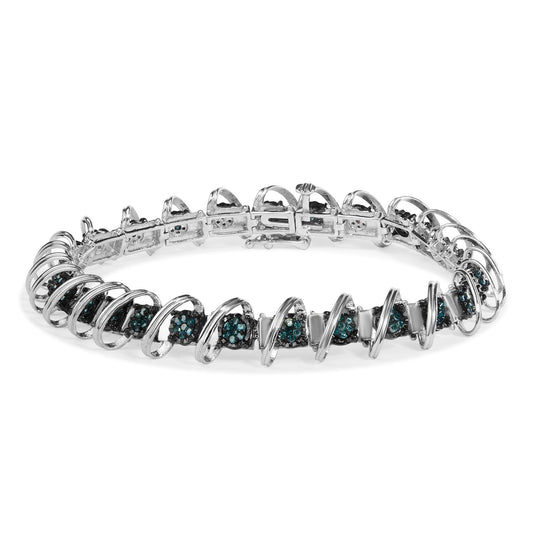 Angled view of .925 sterling silver 11.0 Cttw created light blue topaz link bracelet showcasing oval links on white background