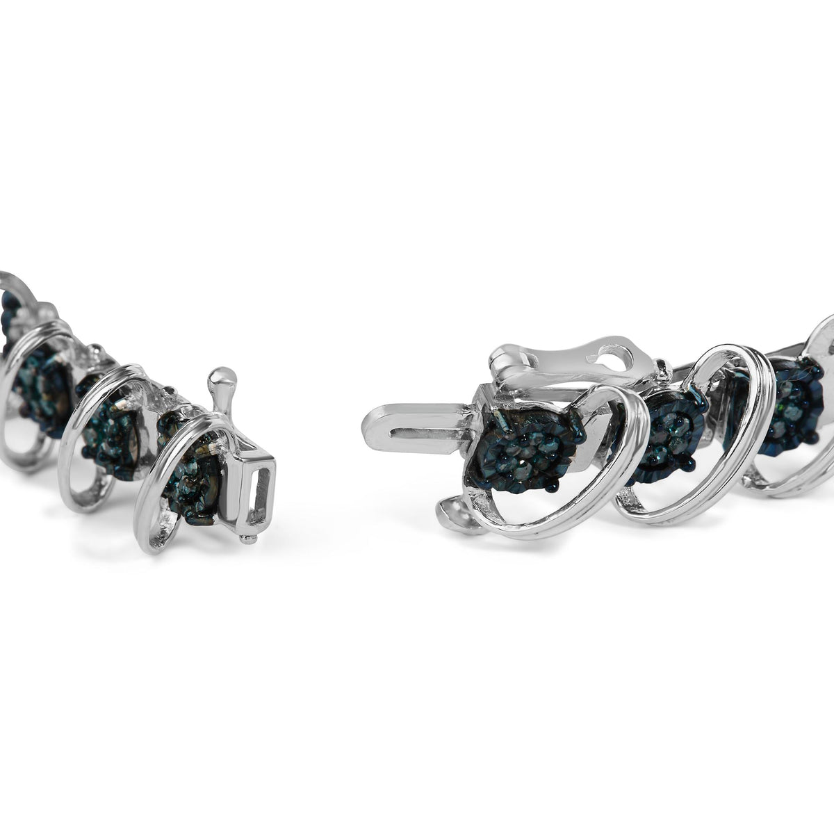 .925 Sterling Silver 3/4 Cttw Blue Diamond Illusion Plate Looped Link Bracelet