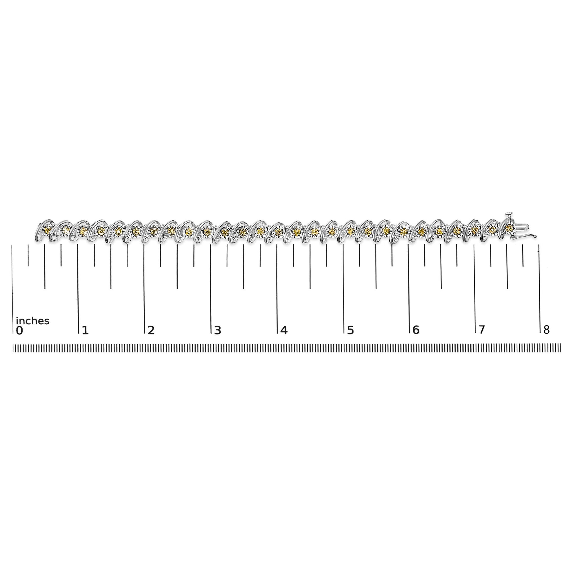 .925 Sterling Silver 3/4 Cttw Yellow Diamond Illusion Plate Looped Link Bracelet