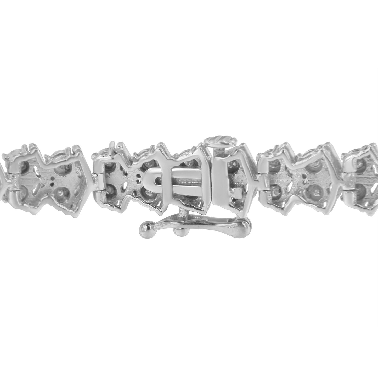 Close-up front view of a white bracelet clasp with linked segments, shown against a white background.