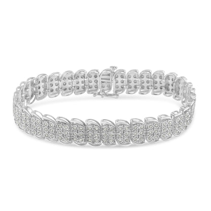 White metal bracelet with multiple rectangular links, each set with small round white gemstones in a miracle setting, shown from a slightly elevated front angle.