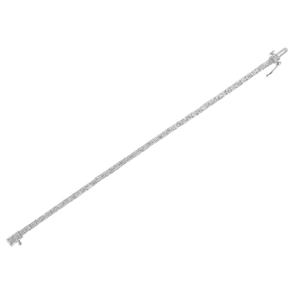 White metal bracelet with round white gemstones in prong settings, shown in a top diagonal view.