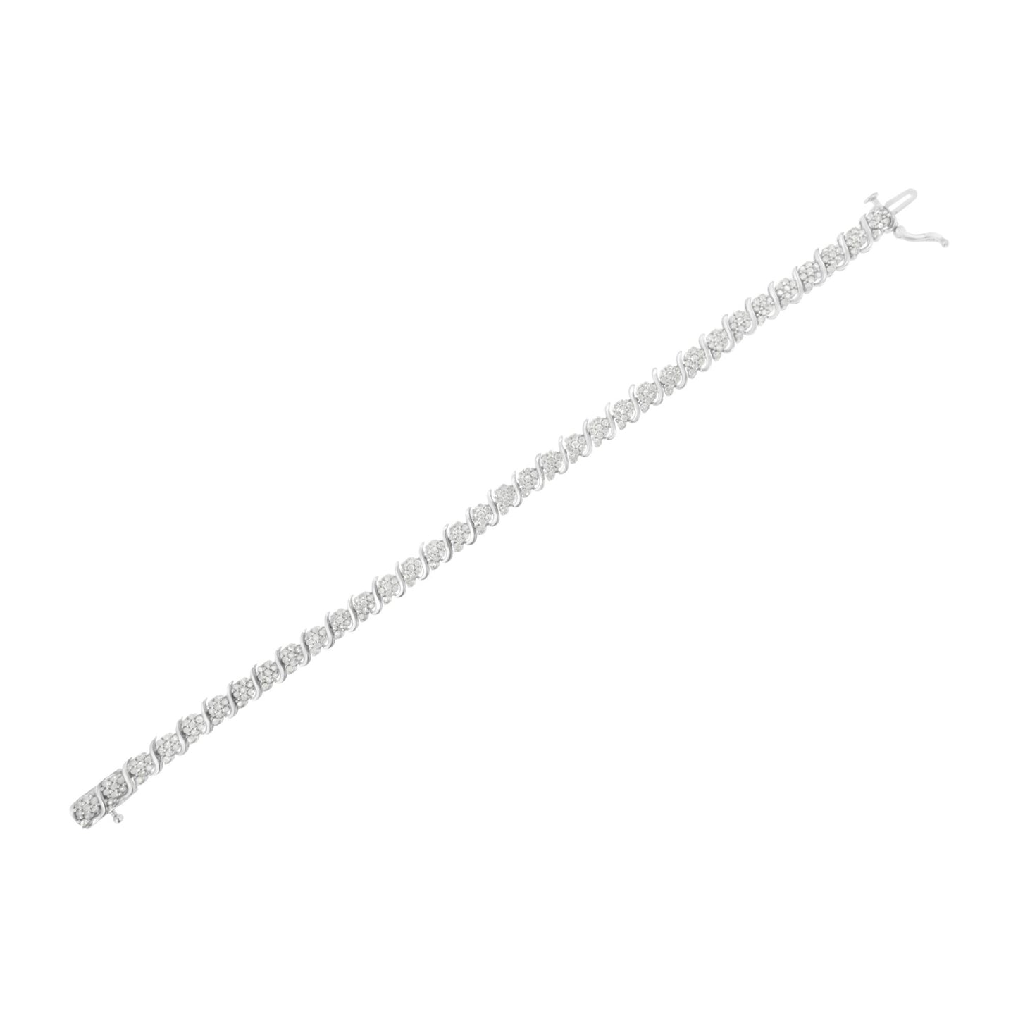 White bracelet with round white gemstones in prong settings, shown flat in a top-down angled view.
