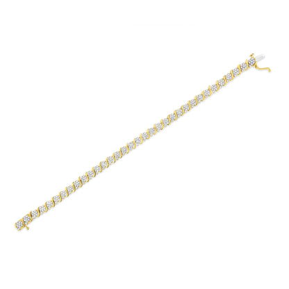 Bracelet shown flat on a white background, featuring yellow metal with round white gemstones set in prongs evenly spaced along its length.