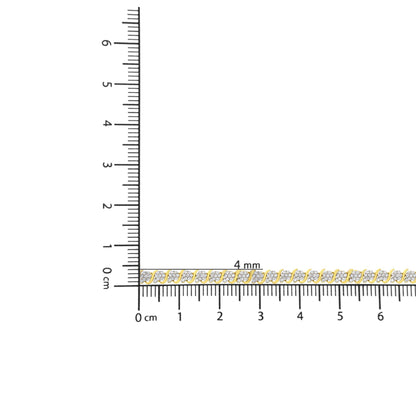 Close-up of a yellow bracelet with round white gemstones in prong settings, positioned on a ruler for size reference, shot from above.