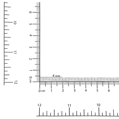 White metal bracelet with round white gemstones in miracle setting, placed flat on intersecting rulers for size reference, top-down angle.