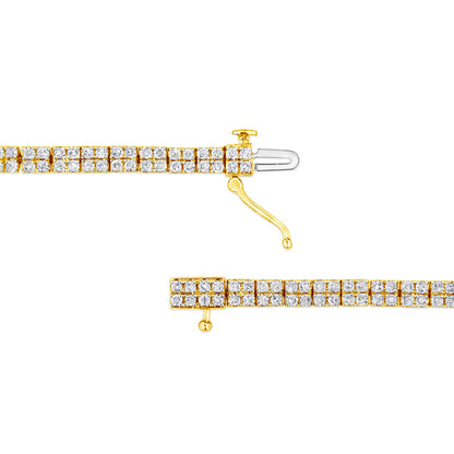 Close-up top view of two yellow bracelets laid flat, each featuring multiple white round gemstones in a prong setting, one with a clasp partially open.