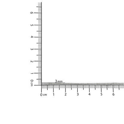White metal bracelet with round white gemstones in channel setting, displayed horizontally on a ruler for size reference, top-down angle.