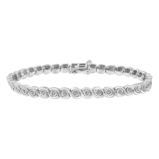 White metal bracelet with round white gemstones set in a linked pattern, shown from a front angle on a white background.