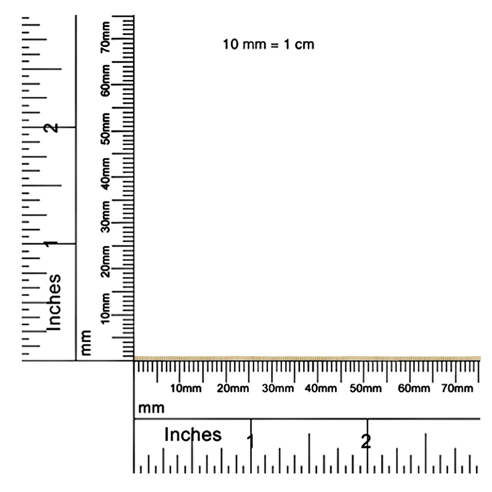 Yellow bracelet with small round brownish gemstones in prong settings, shown flat on a ruler for size reference in a top-down view.