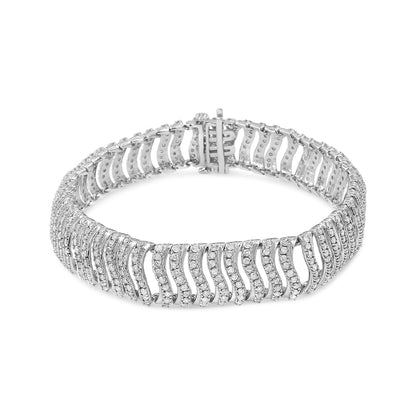 White metal bracelet with multiple rows of round white gemstones set in prong settings, shown from a slightly angled top view.