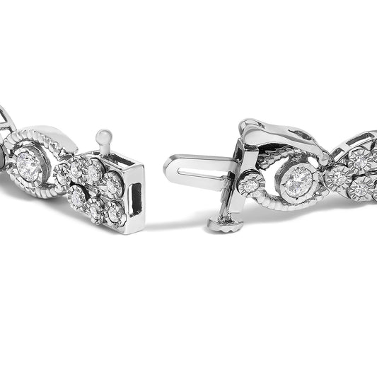 10K White Gold 2.0 Cttw Diamond Milgrain Cluster Link Bracelet