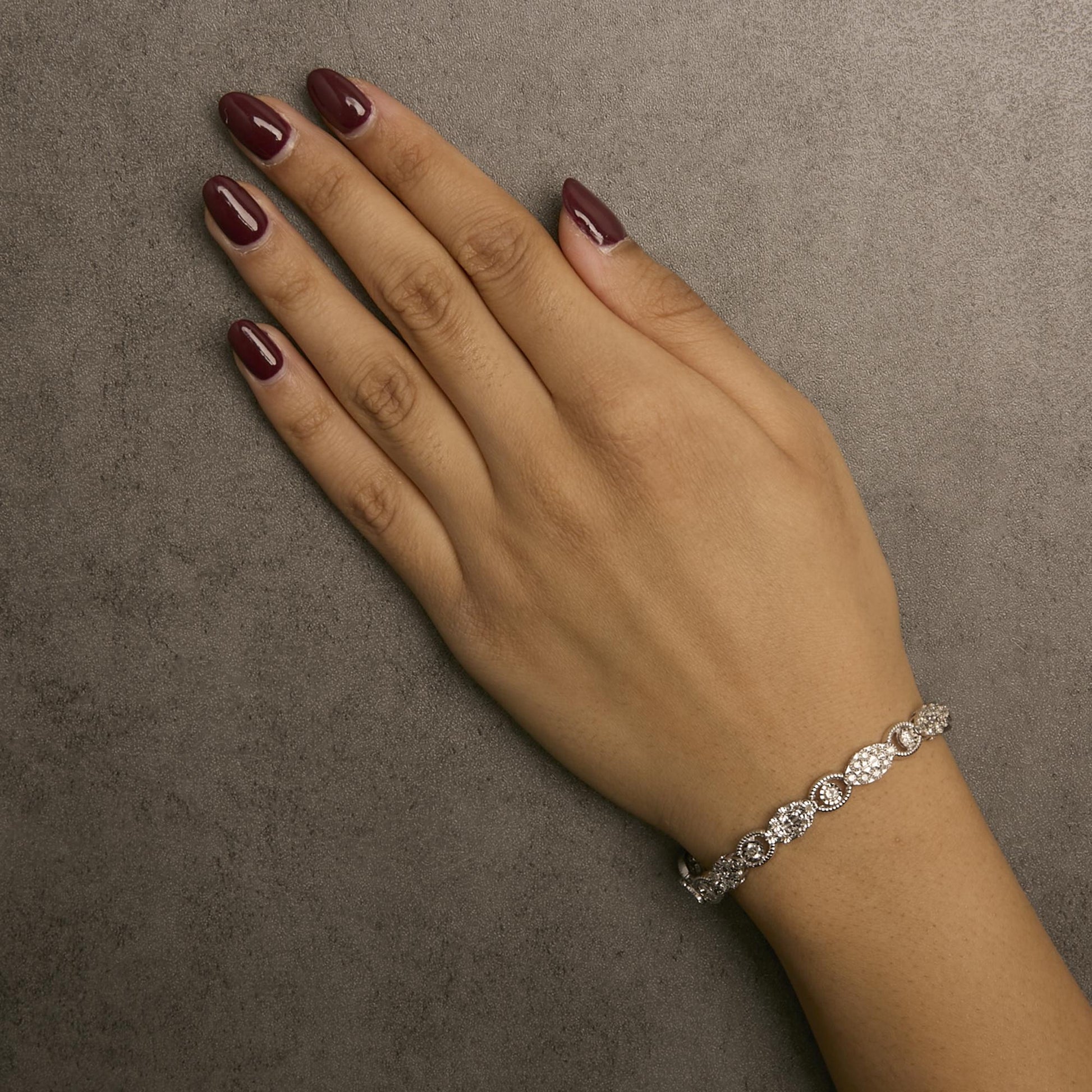 10K White Gold 2.0 Cttw Diamond Milgrain Cluster Link Bracelet