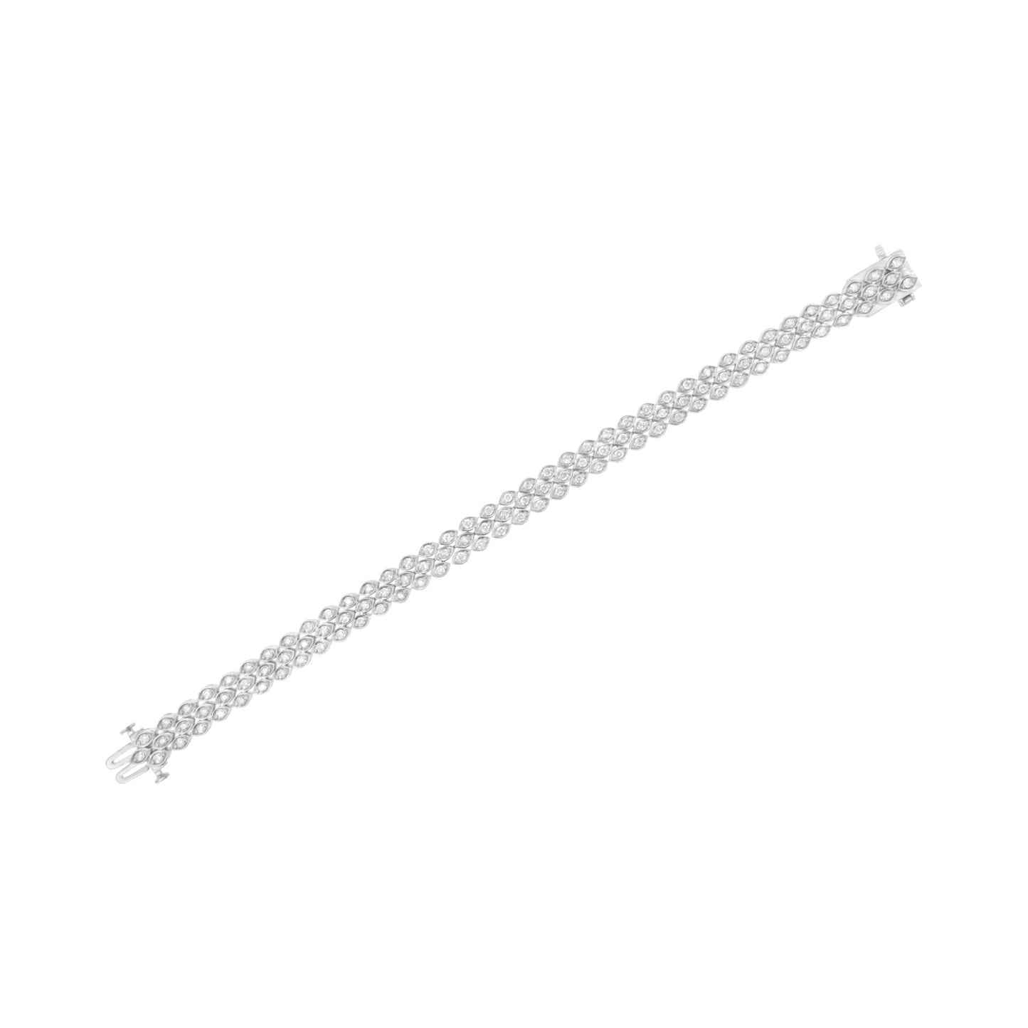 White bracelet with two rows of round pave-set white gemstones, shown from a top-down angle on a white background.