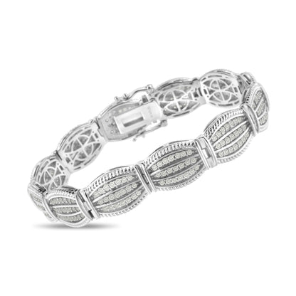 White-colored bracelet with oval-shaped segments featuring multiple rows of round white gemstones in prong settings, shown from a side angle on a white background.