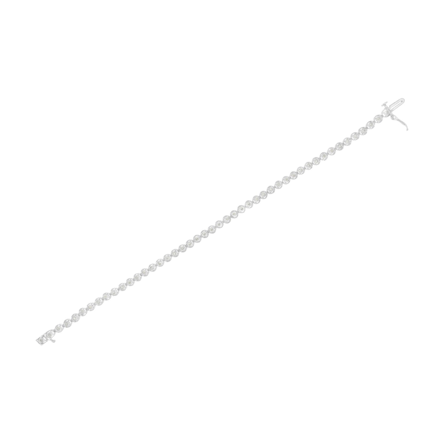 White bracelet with round white gemstones in a miracle setting, shown flat against a white background from a top-down angle.