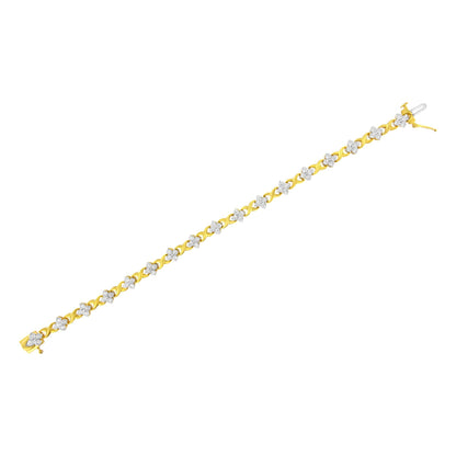 Yellow bracelet with white round gemstones in a miracle setting, shown from an angled top view.
