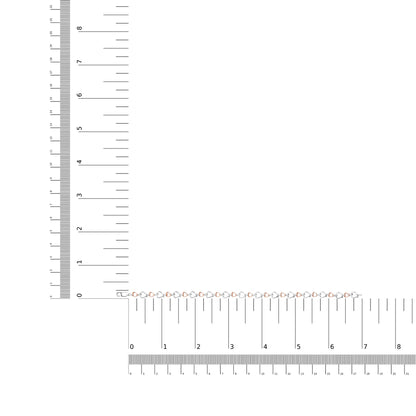 Bracelet with alternating white and rose heart-shaped links, each set with a round white gemstone, displayed flat on a ruler for size reference, top-down angle.