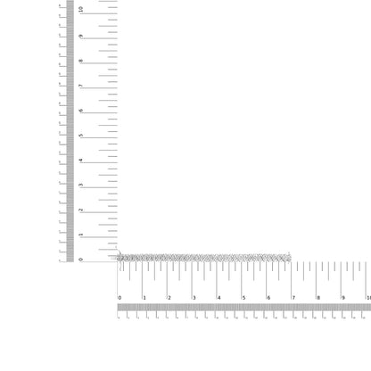 White metal bracelet with two rows of round white gemstones in miracle setting, laid flat on a ruler and scale for size reference, shot from above.