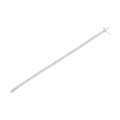 White metal bracelet with round white gemstones in prong settings, shown flat from a top angle on a white background.