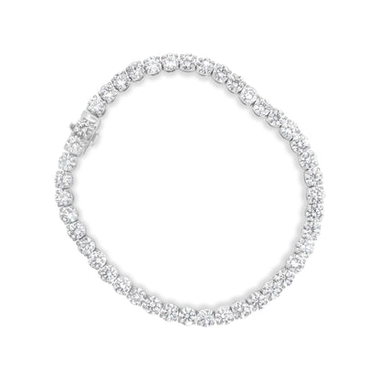 Top-down view of a white bracelet featuring a continuous row of round white gemstones in miracle settings.