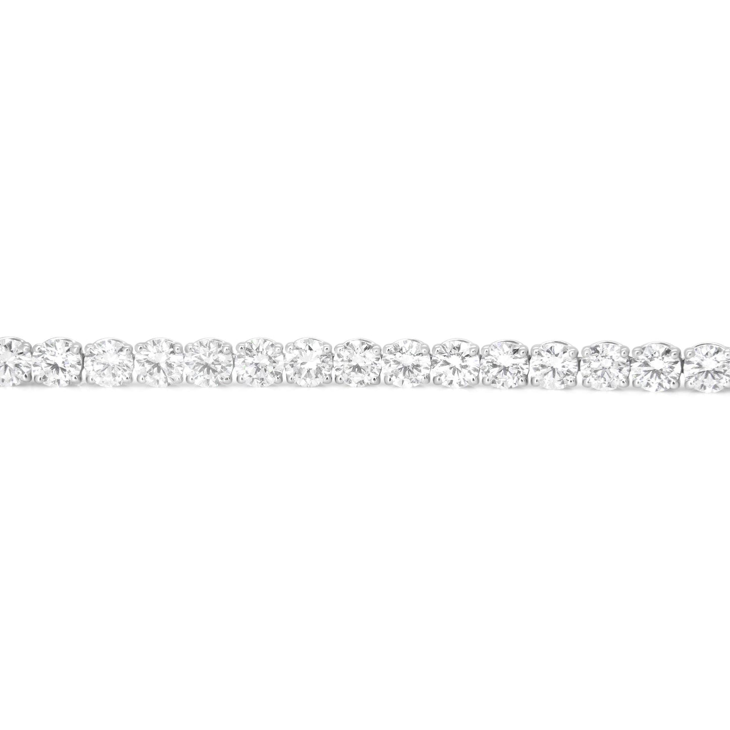 Close-up front view of a white bracelet featuring a continuous line of round white gemstones in miracle settings.