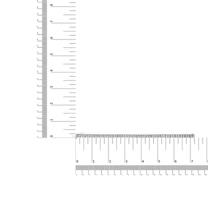 White metal bracelet with round white gemstones in miracle setting, shown flat on a ruler for size reference, top-down angle.