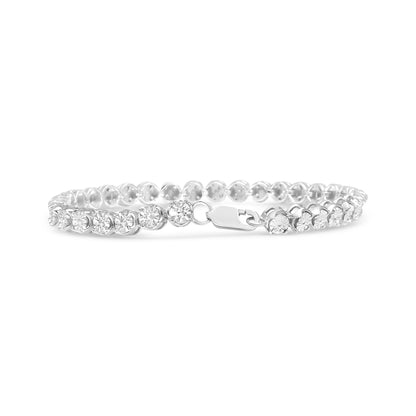 White metal bracelet with round white gemstones in miracle settings, shown flat on a white background from a front angle.