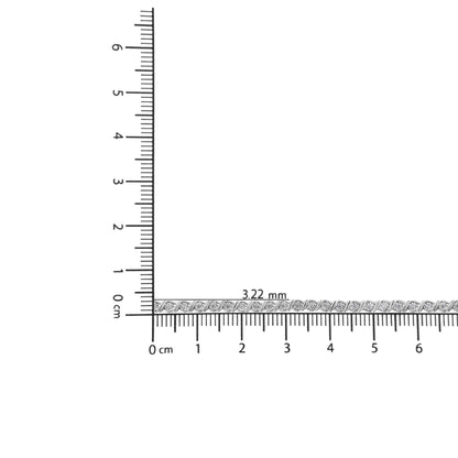 White metal bracelet with round white gemstones in miracle setting, displayed on ruler for size reference, top-down angle.