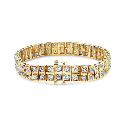 Yellow metal bracelet with round white gemstones in prong settings, shown from a front angle on a white background.