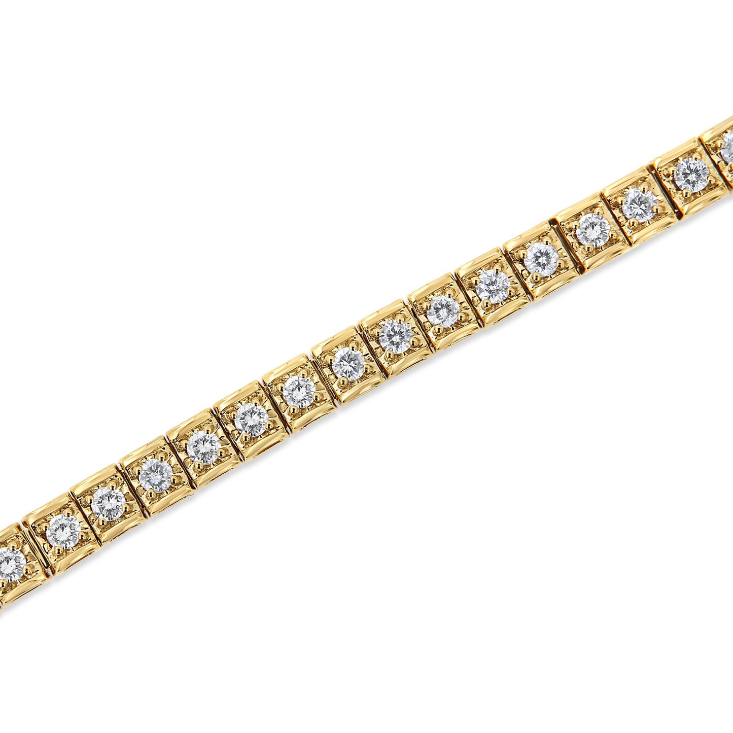 Close-up diagonal view of a yellow bracelet featuring multiple brownish round gemstones in prong settings.