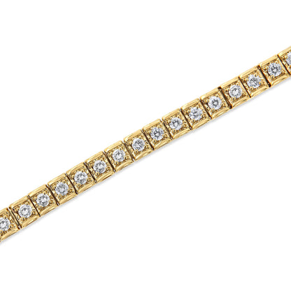 Close-up diagonal view of a yellow bracelet featuring multiple brownish round gemstones in prong settings.